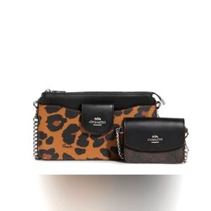 NWT Coach Poppy Leopard Crossbody and Signature Canvas Card Case